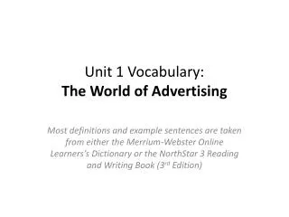 Unit 1 Vocabulary: The World of Advertising