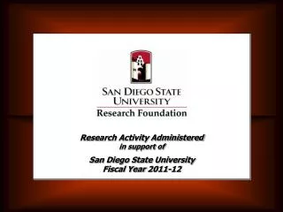 Research Activity Administered in support of San Diego State University Fiscal Year 2011-12