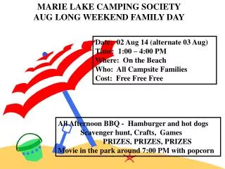 MARIE LAKE CAMPING SOCIETY AUG LONG WEEKEND FAMILY DAY