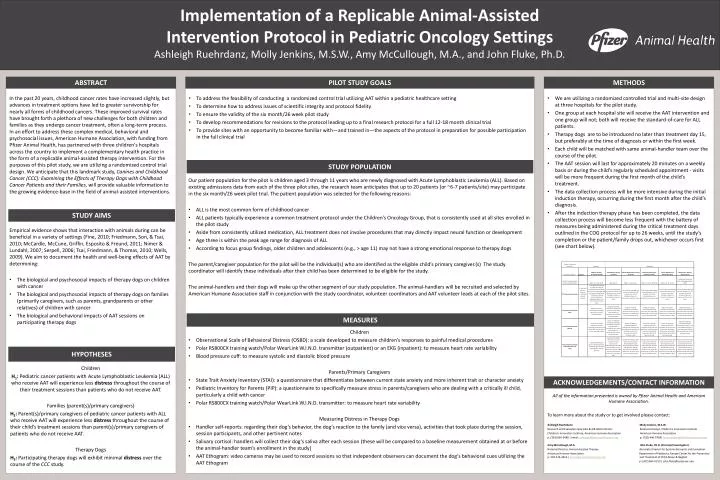 implementation of a replicable animal assisted intervention protocol in pediatric oncology settings