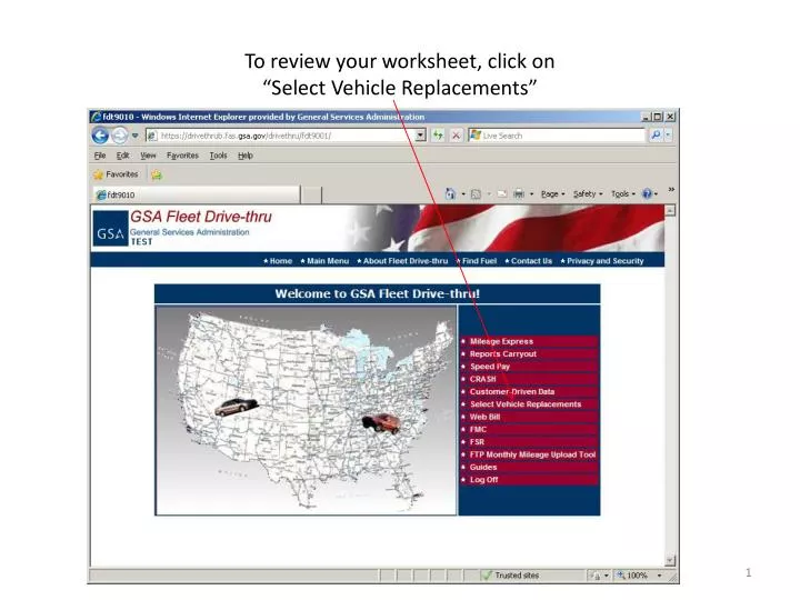 to review your worksheet click on select vehicle replacements