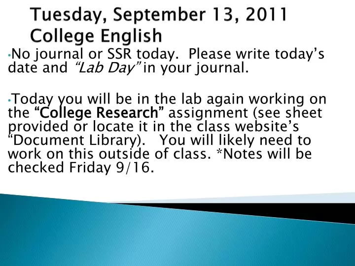 tues day september 13 2011 college english