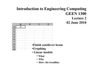 Introduction to Engineering Computing GEEN 1300 Lecture 2 02 June 2010 Finish cantilever beam