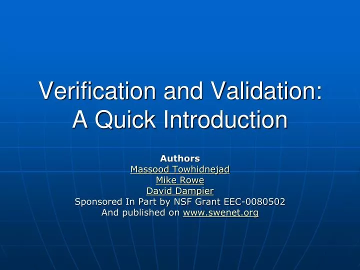 verification and validation a quick introduction