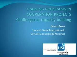 TRAINING PROGRAMS IN COOPERATION PROJECTS Challenges of capacity building