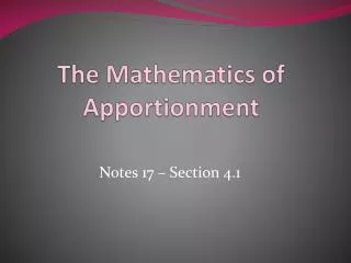 The Mathematics of Apportionment