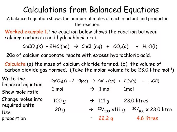 calculations from balanced equations