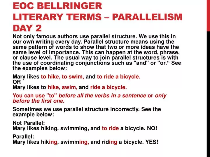 eoc bellringer literary terms parallelism day 2