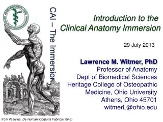 Introduction to the Clinical Anatomy Immersion