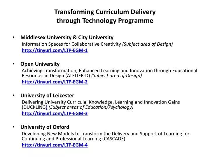 transforming curriculum delivery through technology programme