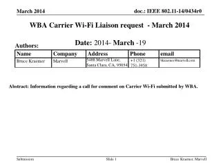 WBA Carrier Wi-Fi Liaison request - March 2014