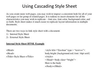 Using Cascading Style Sheet