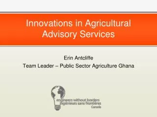 Innovations in Agricultural Advisory Services