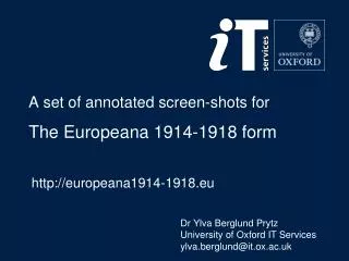 A set of annotated screen-shots for The Europeana 1914-1918 form