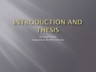 Introduction and Thesis