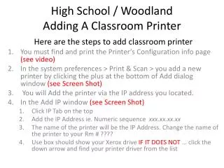 High School / Woodland Adding A Classroom Printer