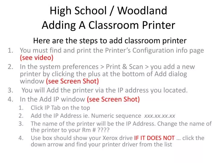 high school woodland adding a classroom printer
