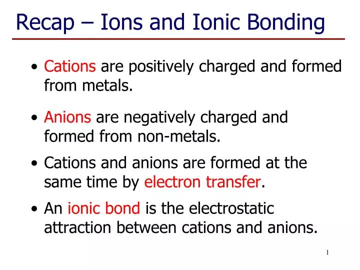 recap ions and ionic bonding