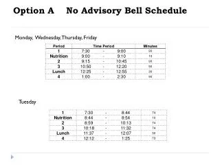 Option A No Advisory Bell Schedule