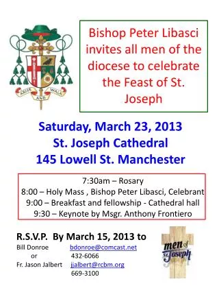 Bishop Peter Libasci invites all men of the diocese to celebrate the Feast of St. Joseph
