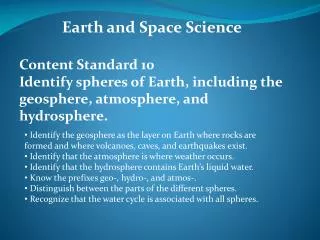Earth and Space Science Content Standard 10