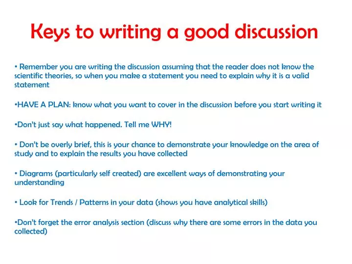 keys to writing a good discussion