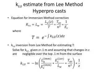 k LU estimate from Lee Method Hyperpro casts