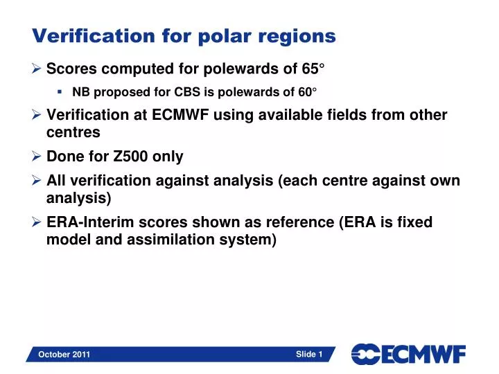 verification for polar regions