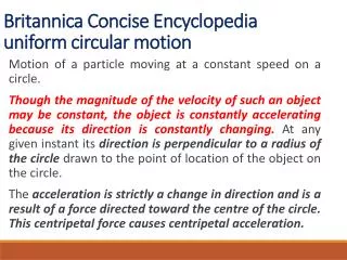 Britannica Concise Encyclopedia uniform circular motion