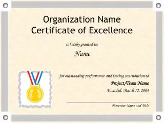 Organization Name Certificate of Excellence