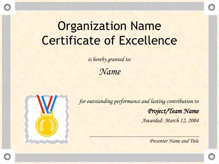 organization name certificate of excellence