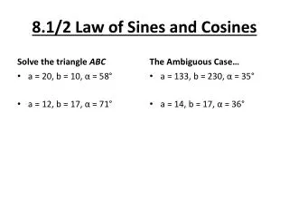 8.1/2 Law of Sines and Cosines