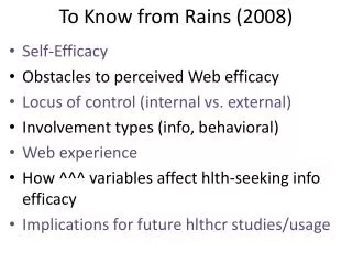 To Know from Rains (2008)
