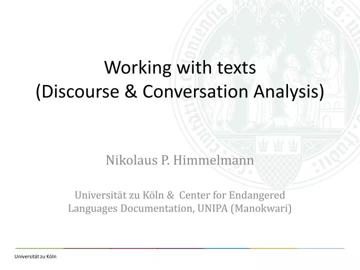 working with texts discourse c onversation a nalysis