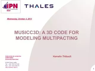 Musicc3d: a 3d code for modeling Multipacting