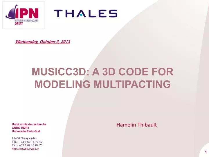 musicc3d a 3d code for modeling multipacting