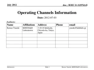 Operating Channels Information