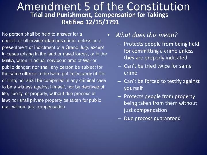 amendment 5 of the constitution