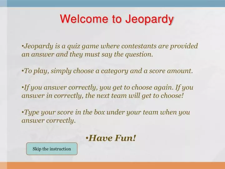 welcome to jeopardy