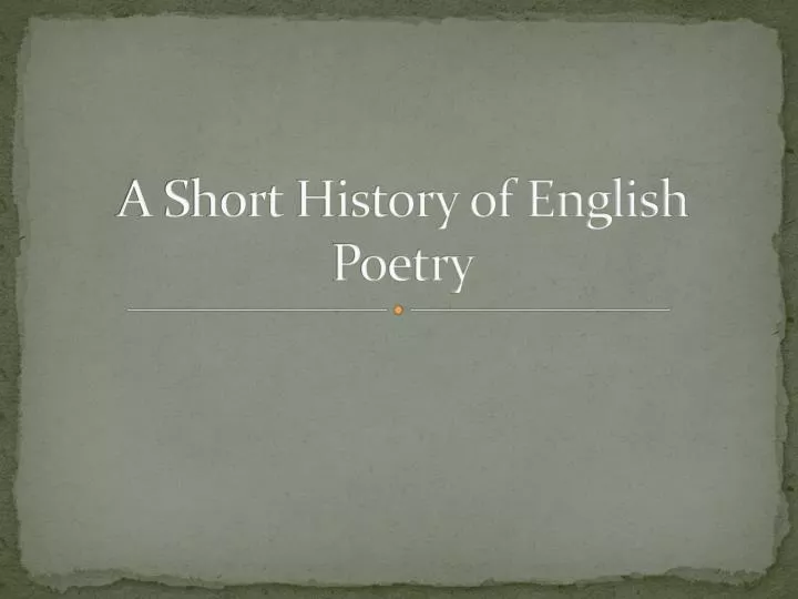 a short history of english poetry