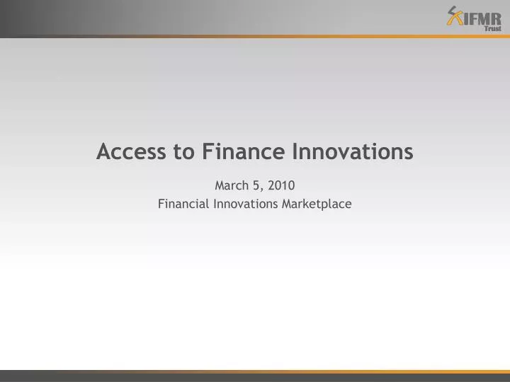 access to finance innovations