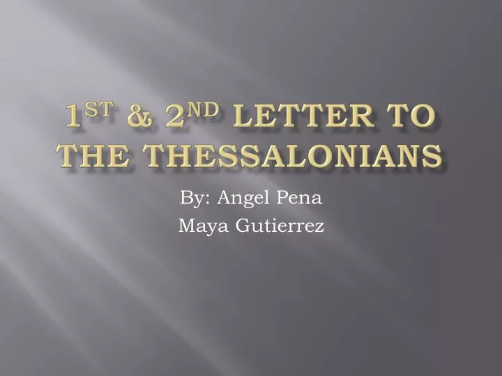 1 st 2 nd letter to the thessalonians