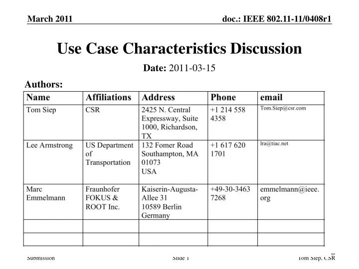 use case characteristics discussion