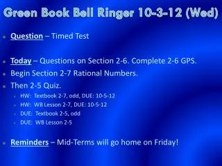 Green Book Bell Ringer 10-3-12 (Wed)