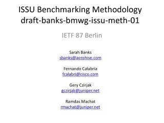 ISSU Benchmarking Methodology draft-banks-bmwg-issu-meth-01