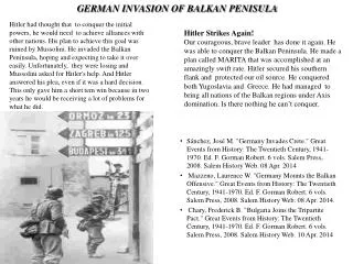 GERMAN INVASION OF BALKAN PENISULA