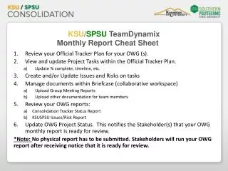 KSU / SPSU TeamDynamix Monthly Report Cheat Sheet