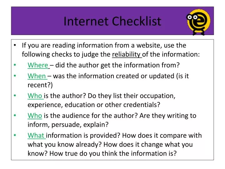 internet checklist