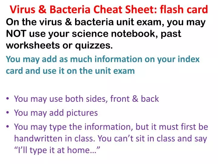 virus bacteria cheat sheet flash card
