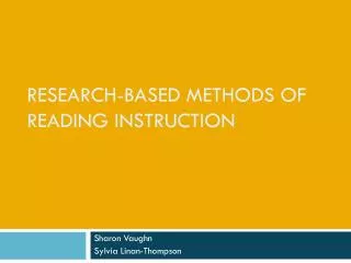 Research-Based Methods of Reading Instruction